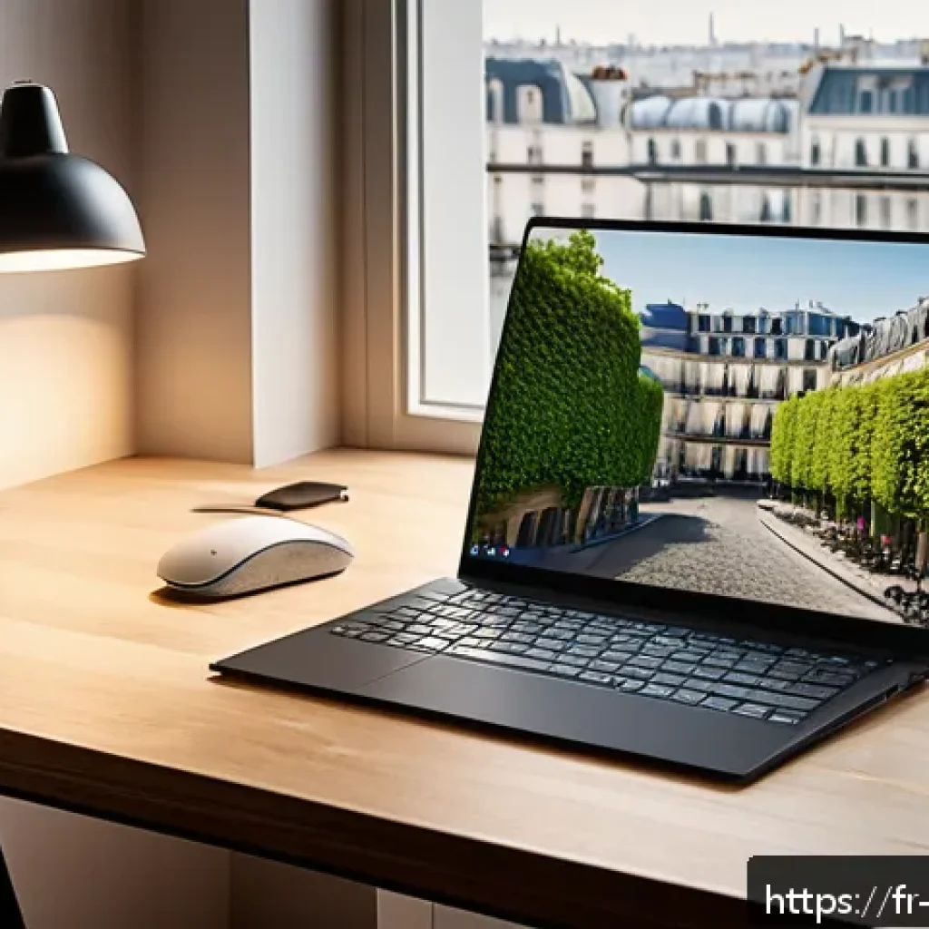 드라이버 설치 없이 장치 인식 가능하게 하는 방법 - A modern French home office setup featuring a sleek laptop on a wooden desk, automatically recognizi...