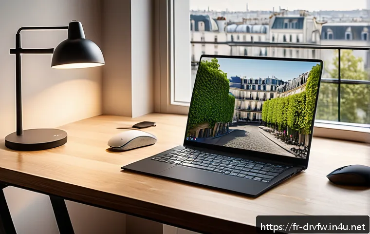 드라이버 설치 없이 장치 인식 가능하게 하는 방법 - A modern French home office setup featuring a sleek laptop on a wooden desk, automatically recognizi...