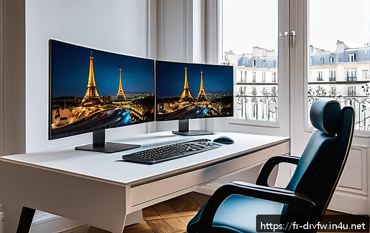 GPU 펌웨어 업데이트로 성능 개선 - A high-tech computer workstation in a modern Parisian apartment, featuring a sleek gaming PC with ad...